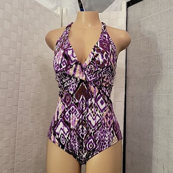 BRAND NEW SPEEDO WOMEN"S CRISSCROSS BACK STYLE ONE-PIECE HALTER RUCHED SWIMSUIT - Picture 10 of 13